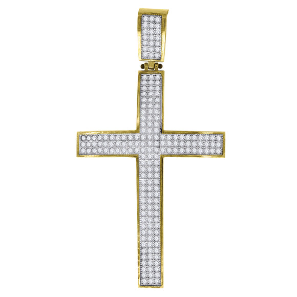 10kt Gold Two-tone Cubic-zirconia Mens Cross Ht:60.5mm x W:32.4mm Religious Charm Pendant