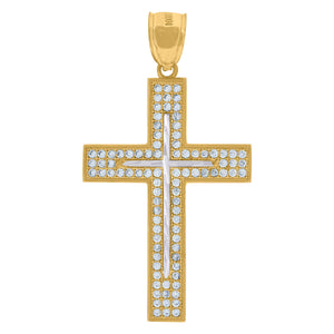 10kt Two-tone Gold Unisex Cubic Zirconia Cubic-zirconia Cross Religious Charm Pendant