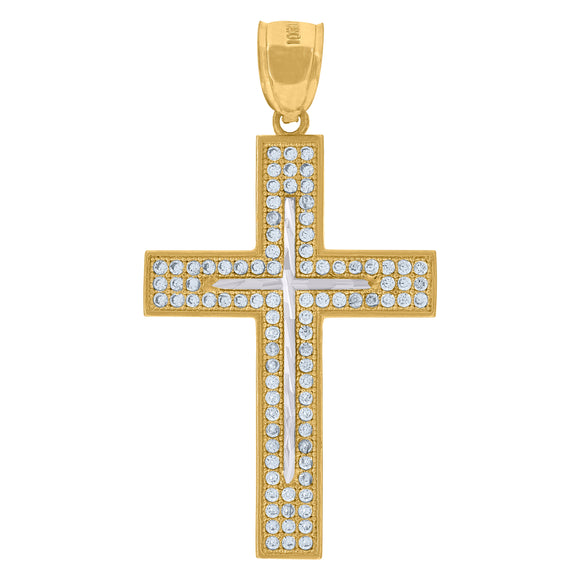 10kt Two-tone Gold Unisex Cubic Zirconia Cubic-zirconia Cross Religious Charm Pendant
