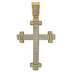 10kt Yellow Gold Mens Cubic Zirconia Cross Religious Charm Pendant