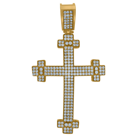 10kt Yellow Gold Mens Cubic Zirconia Cross Religious Charm Pendant