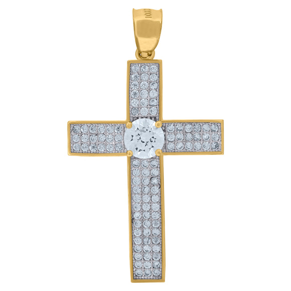 10kt Two-tone Gold Unisex Cubic Zirconia Cubic-zirconia Cross Religious Charm Pendant
