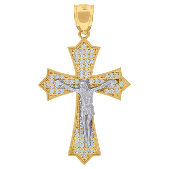 10kt Two-tone Gold Unisex Cubic Zirconia Cubic-zirconia Crucifix Cross Religious Charm Pendant