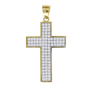 10kt Two-tone Gold Unisex Cubic Zirconia Cubic-zirconia Cross Religious Charm Pendant