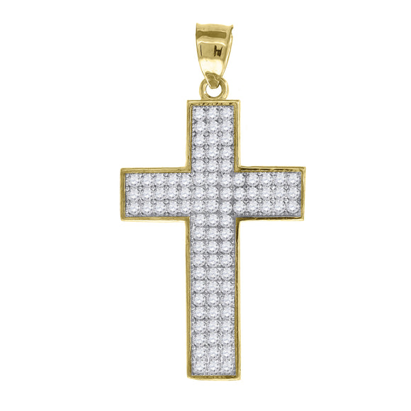 10kt Two-tone Gold Unisex Cubic Zirconia Cubic-zirconia Cross Religious Charm Pendant