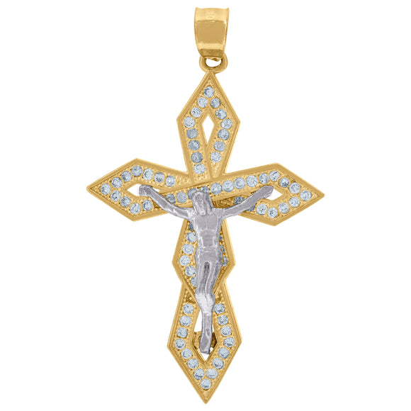 10kt Two-tone Gold Unisex Cubic Zirconia Cubic-zirconia Crucifix Cross Religious Charm Pendant