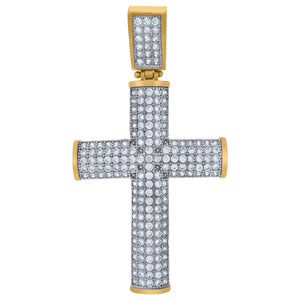 10kt Two-tone Gold Unisex Cubic Zirconia Cubic-zirconia Cross Religious Charm Pendant