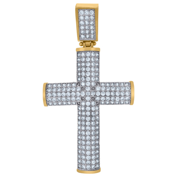 10kt Two-tone Gold Unisex Cubic Zirconia Cubic-zirconia Cross Religious Charm Pendant