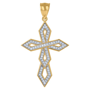 10kt Two-tone Gold Unisex Cubic Zirconia Cubic-zirconia Cross Religious Charm Pendant