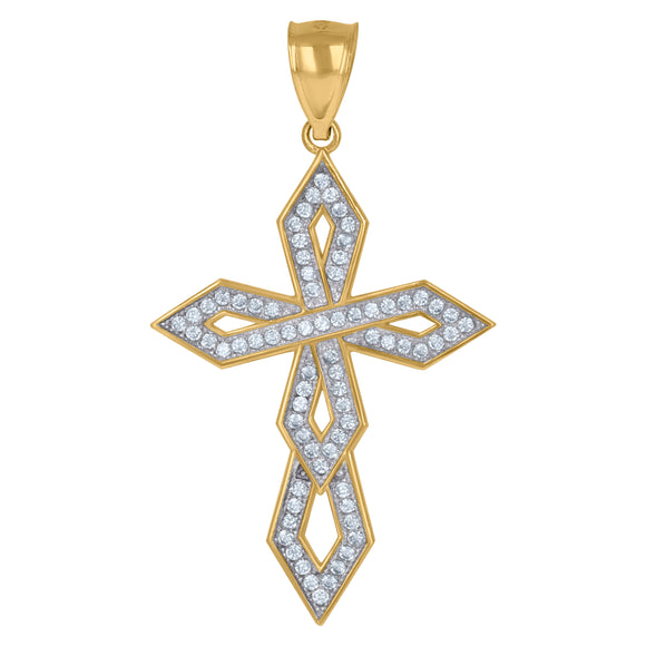 10kt Two-tone Gold Unisex Cubic Zirconia Cubic-zirconia Cross Religious Charm Pendant