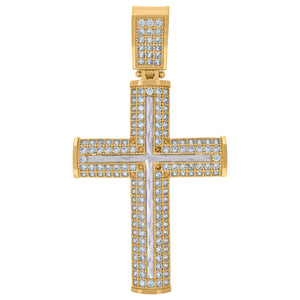 10kt Two-tone Gold Unisex Cubic Zirconia Cubic-zirconia Cross Religious Charm Pendant
