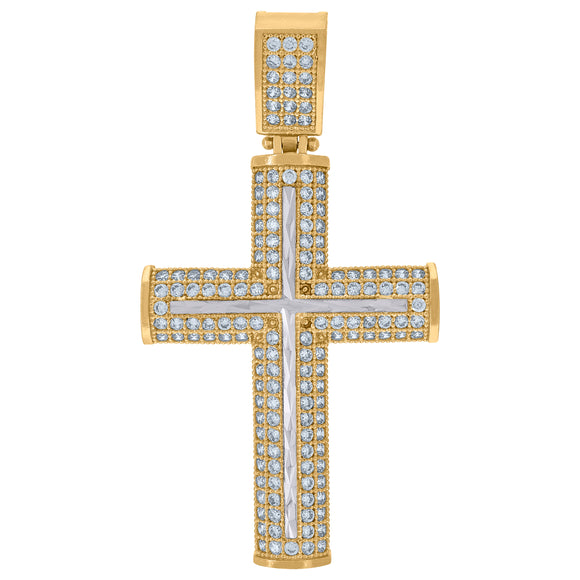 10kt Two-tone Gold Unisex Cubic Zirconia Cubic-zirconia Cross Religious Charm Pendant