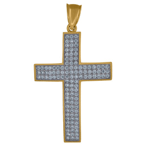 10kt Gold Two-tone Cubic-zirconia Mens Cross Ht:43.1mm x W:23.8mm Religious Charm Pendant