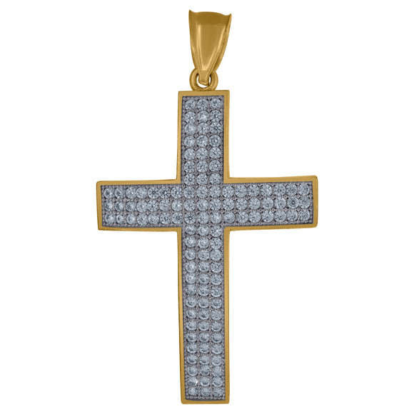 10kt Gold Two-tone Cubic-zirconia Mens Cross Ht:43.1mm x W:23.8mm Religious Charm Pendant