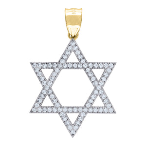 10KT Two-Tone Gold Mens Cubic Zirconia Star Of David Religious Charm Pendant