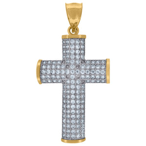 10kt Two-tone Gold Unisex Cubic Zirconia Cubic-zirconia Cross Religious Charm Pendant