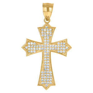 10kt Gold Two-tone Cubic-zirconia Mens Cross Ht:42.5mm x W:24.9mm Religious Charm Pendant