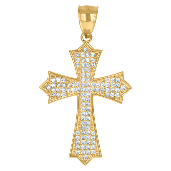 10kt Gold Two-tone Cubic-zirconia Mens Cross Ht:42.5mm x W:24.9mm Religious Charm Pendant