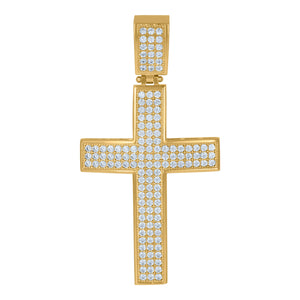10kt Two-tone Gold Unisex Cubic Zirconia Cubic-zirconia Cross Religious Charm Pendant