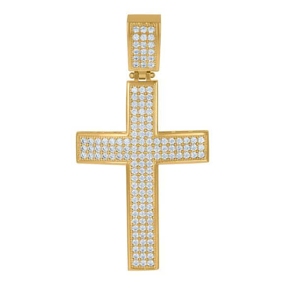 10kt Two-tone Gold Unisex Cubic Zirconia Cubic-zirconia Cross Religious Charm Pendant