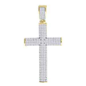 10kt Gold Two-tone Cubic-zirconia Mens Cross Ht:62.2mm x W:30.6mm Religious Charm Pendant
