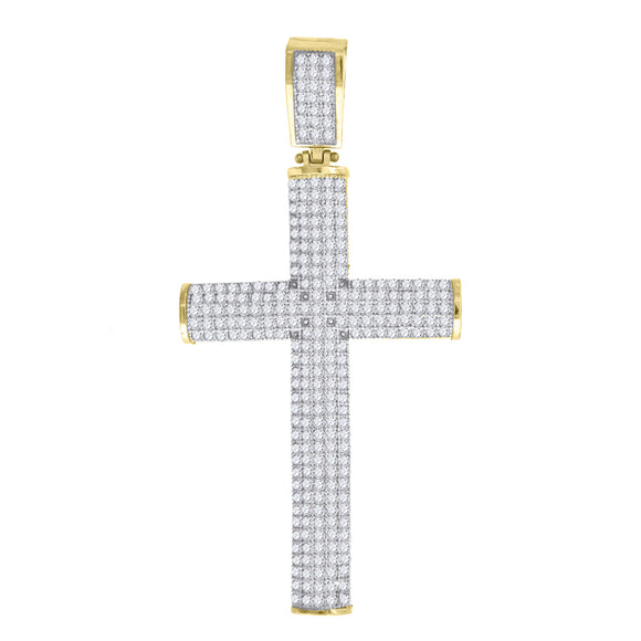 10kt Gold Two-tone Cubic-zirconia Mens Cross Ht:62.2mm x W:30.6mm Religious Charm Pendant
