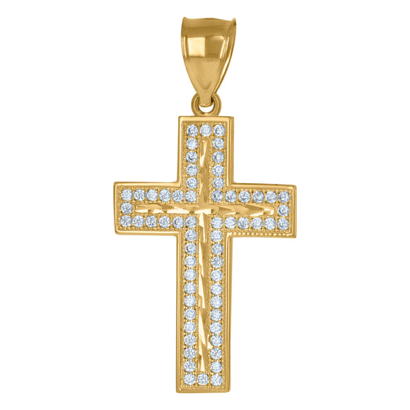 10kt Two-tone Gold Unisex Cubic Zirconia Cubic-zirconia Cross Religious Charm Pendant