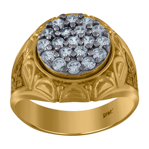 10kt Two-tone Gold Mens Cubic Zirconia Textured Signet Ring