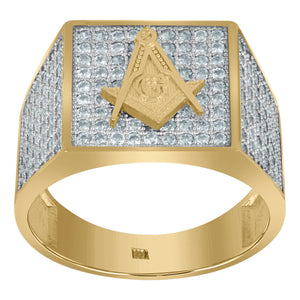 10kt Two-tone Gold Mens Cubic Zirconia Masonic Symbol Religious Square Ring