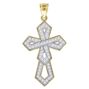 10kt Two-tone Gold Unisex Cubic Zirconia Cubic-zirconia Cross Religious Charm Pendant