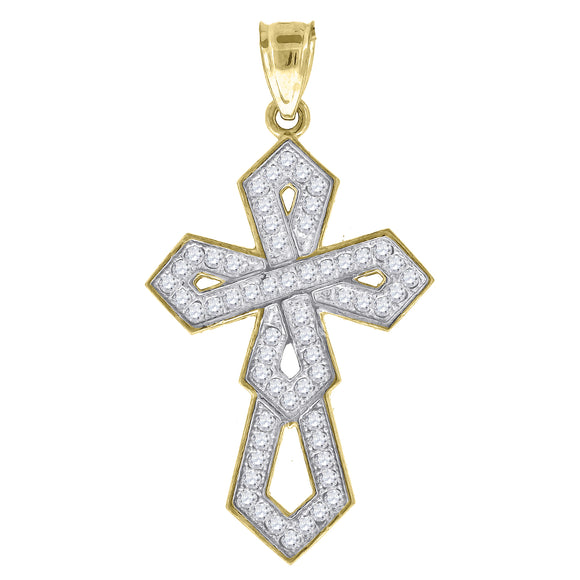 10kt Two-tone Gold Unisex Cubic Zirconia Cubic-zirconia Cross Religious Charm Pendant