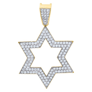 10kt Gold Two-tone Cubic-zirconia Mens Star of David Ht:39.3mm x W:26.7mm Religious Charm Pendant