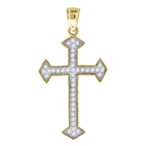 10kt Gold Two-tone Cubic-zirconia Mens Cross Ht:35.5mm x W:19mm Religious Charm Pendant