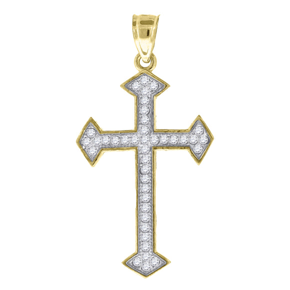 10kt Gold Two-tone Cubic-zirconia Mens Cross Ht:35.5mm x W:19mm Religious Charm Pendant