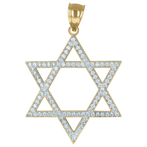 10kt Two-tone Gold Mens Cubic Zirconia Cubic-zirconia Star Of David Charm Pendant