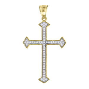 10kt Gold Two-tone Cubic-zirconia Mens Cross Ht:42.1mm x W:24.5mm Religious Charm Pendant