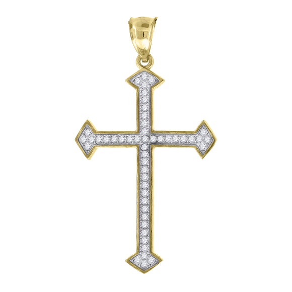 10kt Gold Two-tone Cubic-zirconia Mens Cross Ht:42.1mm x W:24.5mm Religious Charm Pendant