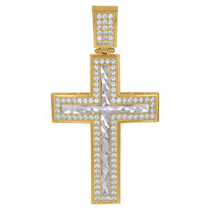 10kt Two-tone Gold Unisex Cubic Zirconia Cubic-zirconia Cross Religious Charm Pendant