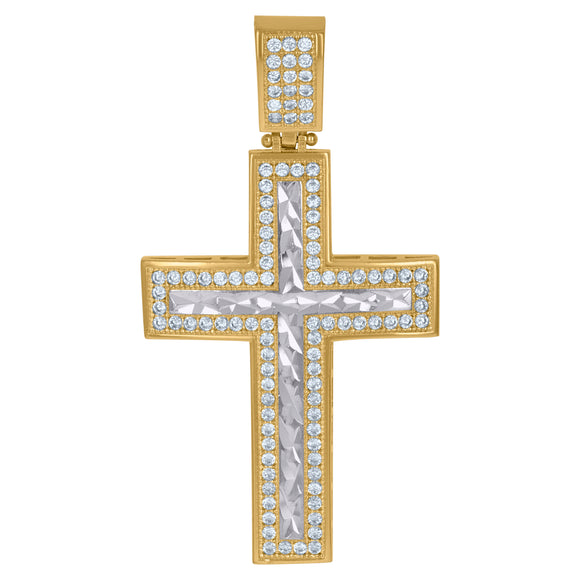 10kt Two-tone Gold Unisex Cubic Zirconia Cubic-zirconia Cross Religious Charm Pendant