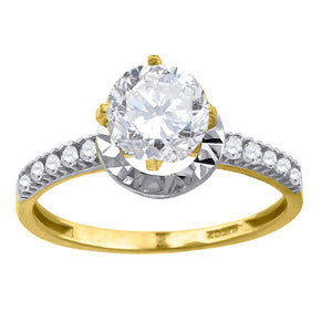 10kt Two-tone Gold Womens Cubic Zirconia DC Halo Engagement Ring
