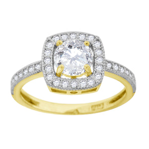 10kt Two-tone Gold Womens Cubic Zirconia Square Halo Engagement Ring