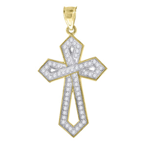 10kt Gold Two-tone Cubic-zirconia Mens Cross Ht:36mm x W:19.7mm Religious Charm Pendant