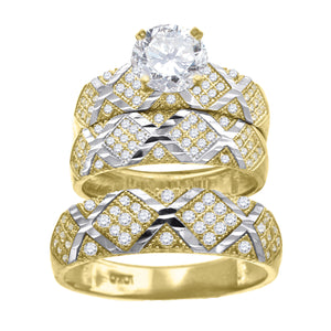 10kt Two-tone Gold Womens Round Cubic Zirconia DC Trio Ring Set