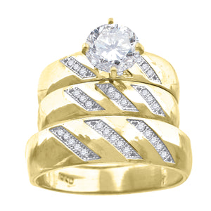 10kt Two-tone Gold Womens Round Cubic Zirconia Trio Ring Set