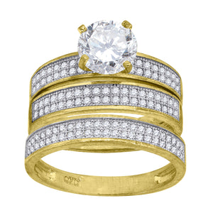 10kt Two-tone Gold Womens Round Cubic Zirconia Double Row Trio Ring Set