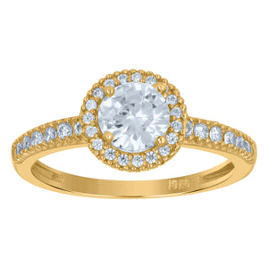 10kt Two-tone Gold Womens Cubic Zirconia Halo Engagement Ring
