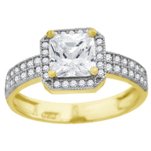 10kt Two-tone Gold Womens Round And Princess CZ Square Halo Engagement Ring