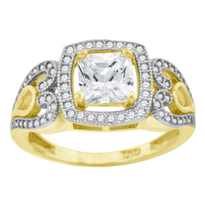 10kt Two-tone Gold Womens Round And Princess CZ Square Halo Engagement Ring