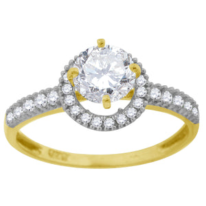 10kt Two-tone Gold Womens Cubic Zirconia Round Halo Engagement Ring