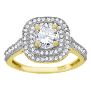 10kt Two-tone Gold Womens Cubic Zirconia Square Halo Engagement Ring